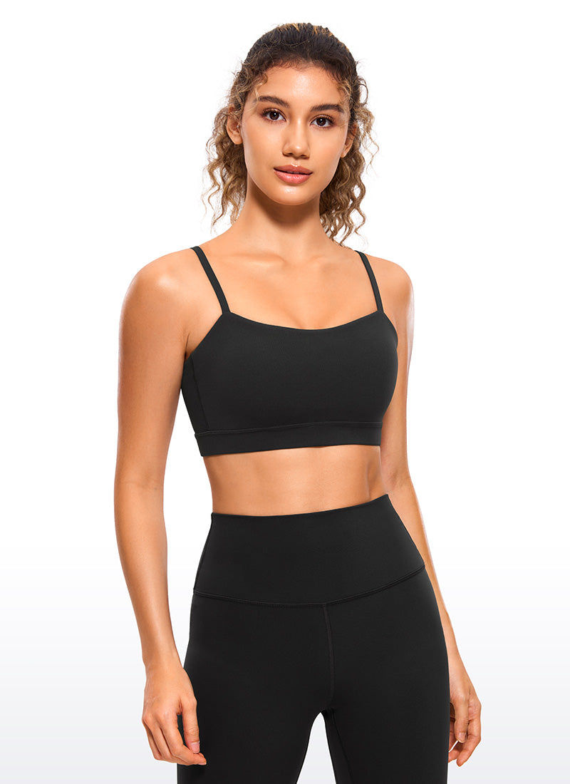 CRZ YOGA Womens Butterluxe  Adjustable Spaghetti Thin Strap Sports Bra Black