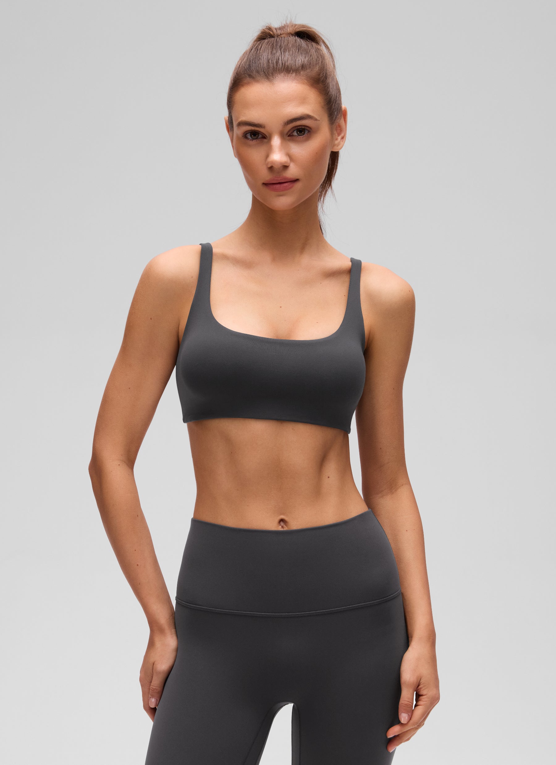 CRZ YOGA Women Butterluxe Square Neck Cami Padded Mini Bra Mysterious Grey