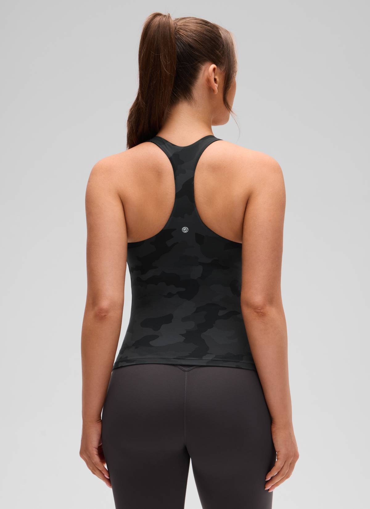 CRZ YOGA Women's Yoga Tight Fit Tops Butterluxe Built-in Bra Tank Dark Grey Camouflage 2