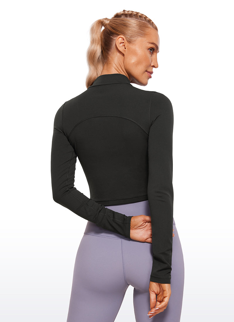 CRZ YOGA Women's Slim Fit Butterluxe Yoga Crop Long Sleeves Mock Turtleneck Black